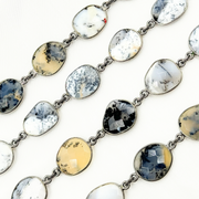 Dendrite Opal Organic Shape Bezel Oxidized Silver Wire Chain